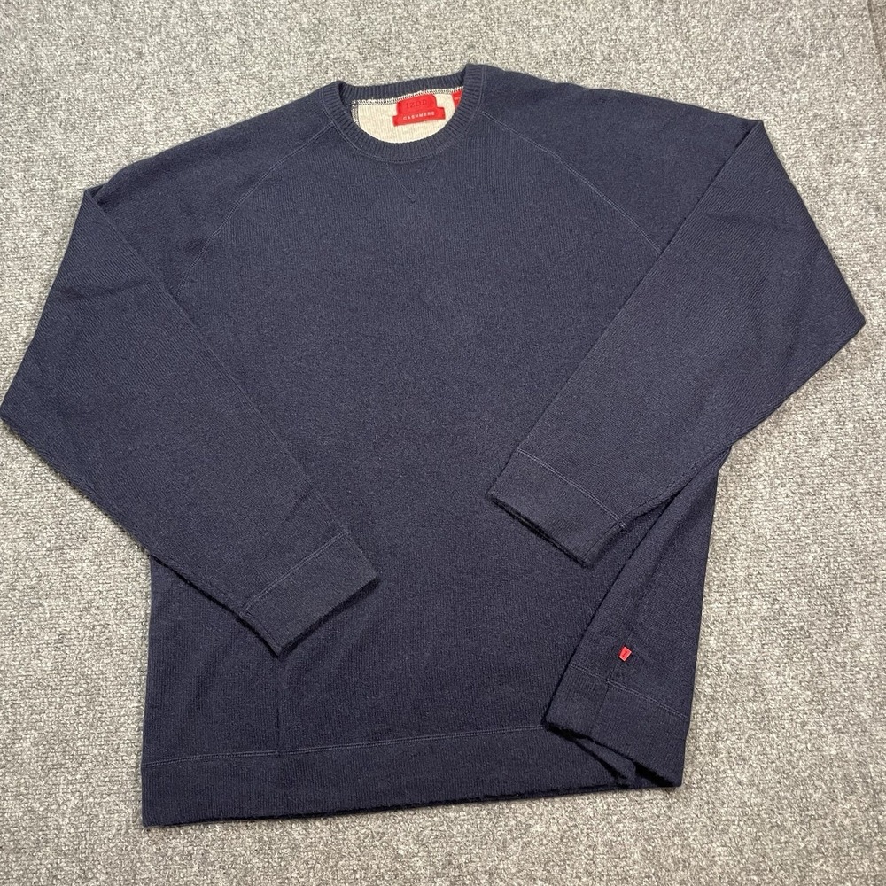 IZOD Cashmere Sweater Mens Med Blue Crewneck Raglan Pullover Long Sleeve Preppy